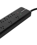 PowerQuest G8 8-Outlet Surge Protector with Micro Spike Protection displayed at an angle, showing USB ports and indicator lights.