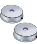 Slick LED Display Base For Crystal Glass Art Statues And Merchandise Showcase With High Brightness Multicolor Changing Lights And Dazzling Chromatic Glow Powered By 3 AAA Batteries Pack Of 2, viewed from above with purple illumination.
