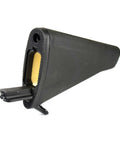 A2 Style Fixed Rifle Stock Black Beefed Up For Tactical Rifles And Airsoft Builds Durable Polymer Buttstock Upgrade With Solid Non Adjustable Design For Stable Handling Quick Install And Reliable Fit, close-up view of back end