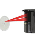 Enforcer IR Reflective Photoelectric Beam Sensor With 50 Foot Sensing Range For Garage Gate Driveway Or Doorway Indoor Outdoor Weatherproof Case Ultra Fast 10ms Response Mounting Hardware Included shown emitting red beam.