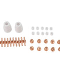 32 Piece Plasma Cutter Consumable Kit For PT-31 LGK40 Plasma Cutters High Grade Copper Tips And Nozzles Ready To Install For Clean Cuts, copper tips and nozzles arranged on white background.