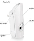 Side view of Motion Sensor Plug-In Night Light 2 Pack 3-in-1 Emergency Light with labeled flashlight, nightlight, and PIR sensor.