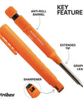 2.8mm Mechanical Carpenter Pencil With Built In Sharpener And 10 Pack Graphite Lead Refills For Deep Hole Marking In Woodworking And Construction Pro Grade Marking Tool Set with anti-roll feature and extended tip.