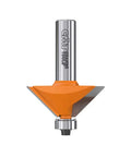 Half Inch Shank 45-Degree Chamfer Bit With Carbide Tips, Anti Kickback Bearing Design, Non-Stick Orange Shield Coating