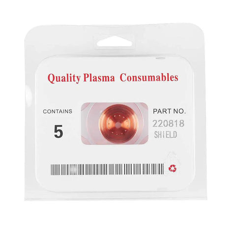 Super Cool Plasma Caps 5 Pack Copper Replacement For Thermal Dynamics 85 And 105 Cutting Torch Consumables in packaging.