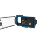 Open Underwater iPhone Dive Housing With Digital Color Correction, showing empty interior, for deep sea photography.