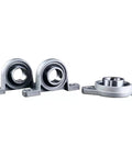 Thinking Process: silver self-aligning ball bearing housings with mounting flanges for industrial shaft systems