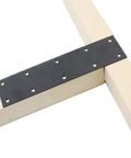 Hardcore Black Stainless Steel Straight Corner Braces With Quick Install Screws For Furniture Shelves And Cabinet Builds That Lock Tight And Keep Wood Square Without Any Sagging Or Extra Fuss Around Your Workbench, showing black metal bracket on wooden frame.