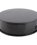 Slick Remote Control Electric Rotating Turntable Display Stand in black finish, showing side view and power switch.