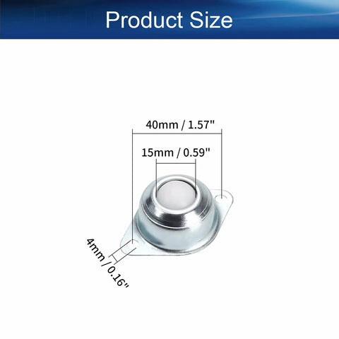 Top Shelf Flange Mounted Ball Transfer Bearings With Smooth Rollin Nylon Wheels 360 Degree Swivel For Work Benches And Utility Carts White 22 Pound Capacity Two Pack size dimensions 15mm 0.59in wheel, 40mm 1.57in plate.