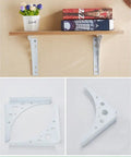 Heavy Duty Wrought Iron Corner Shelf Bracket Featuring A Solid Right Angle Triangle Frame For Wall Mounted Diy Storage Rack And Room Organization Gear That Is Totally Badass And Built To Last, showcasing a white bracket design.