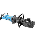Built Tough Portable Electric Rebar Bender Cranks Out Steel Hoops And Straightens Threaded Rod Fast Without Any Hassle For Contractors On Busy Job Sites, close-up view of the tool's cutting head.