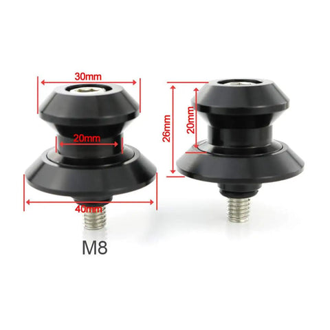 Universal CNC Machined Aluminum Swing Arm Spools With Black Spacer For Bike Stand And Protection M8x1.25 Bolts Included