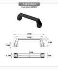 Heavy Duty Plastic Drawer Handle With Smooth Grip For Cabinets Drawers Toolbox And Storage Gear Featuring A Perfect 90Mm Hole Pitch For No Sweat Install, 180mm size, black, technical drawing.