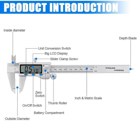0-6" / 150mm Digital Caliper - Fraction Display - Stainless Steel - Buy Bearings online - Fast US Shipping