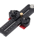 Adjustable Thin Rip Jig for Table Saw with Guide Rail features precision scale and knobs for accurate cuts, ideal for woodworking.