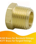 Brass pipe fitting hex bushing 1/2 in NPT male to 3/8 in NPT female adapter, pack of 2