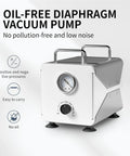 Lab Oil-Free Diaphragm Vacuum Suction Pump With Adjustable Negative Pressure For Rapid Filtration And Degassing, compact design with pressure gauge.