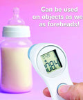 Infrared Forehead Thermometer Digital White No Touch Readout Lightweight Compact Body Temperature Reader For Home Use Quick Reading Safe Pediatric And Adult Temperature Check Battery Powered used on bottle