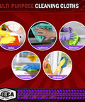 Must Have Everyday All Purpose Microfiber Cleaning Cloths 20 Pack For Cars SUVs Home Kitchen Windows And Workshop Super Absorbent Soft Lint Free Towels in use on various surfaces.