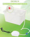DIY Indoor Hydroponics Grow Kit With Self Watering System, white PVC-U planting box with red buoy and air pump on green backdrop.