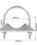 Heavy Duty Rock Solid Double Pack Zinc Plated U Bolt Pipe Clamps For Antenna Masts And Ham Radio Towers with dimensions.