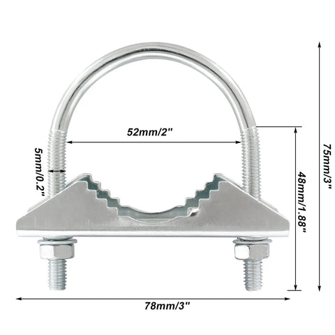Heavy Duty Rock Solid Double Pack Zinc Plated U Bolt Pipe Clamps For Antenna Masts And Ham Radio Towers with dimensions.