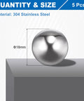 Rugged 18Mm Bearing Balls With Mirror Polish Finish 5Pcs 304 Stainless Steel Precision G100 Grade Spheres showing 18mm size on a flat surface.