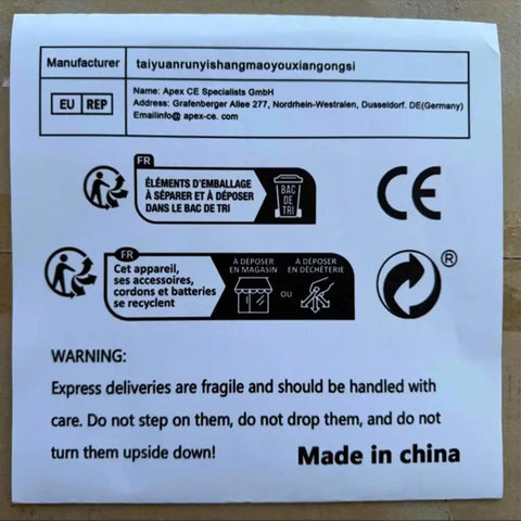 Safety warning label for Universal Adjustable Manual Box Folding Tool With Slick Slider, instructions in French and English.