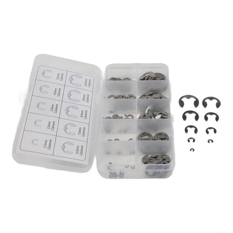 Heavy Duty 120PCS Stainless Steel E-Clip Assortment Set Featuring M1.5 To M10 External Retaining Rings for secure axle fixing in automotive projects.