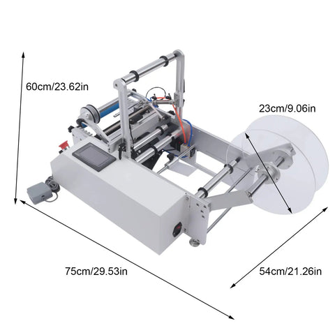 No Sweat Semi Automatic Round Bottle Labeling Machine with adjustable control panel, dimensions 60cm x 75cm x 54cm, ideal for jars.