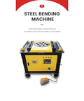 Badass Industrial Grade CNC Automatic Rebar Bender Rock Solid Steel Bar Bending Machine with control panel and foot pedal on wheels.