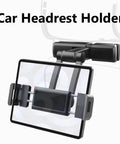 Rock Solid Tablet Headrest Mount For Tesla Cybertruck Featuring An Extendable Arm And Bulletproof Grip With Adjustable Angle, showing holder for tablets.