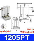 Mechanical Arm Gripper Cylinder With Magnetic Parallel Clamping Clip For Smooth Grip And Rock Solid Hold 1210 1205PT WD 1815 1820 M5 6 Fittings Air Cylinder 1205PT Ideal For Robotic Automation, 1205PT model with dimensions and pagoda joint illustration.