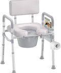 Adjustable Bedside Commode Toilet With Built Like A Tank Aluminum Frame And Heavy Duty Crossbar Featuring Thick Cushioned Seat.