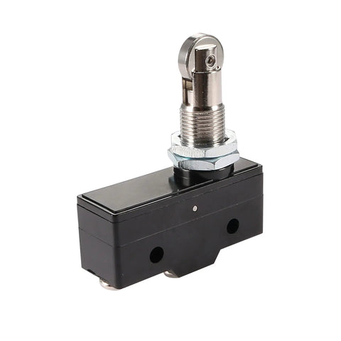Heavy Duty Panel Mount Roller Plunger Limit Switch With Knockout Screw Terminals And Solid 1No 1Nc Spdt Contacts showing black housing and parallel roller.