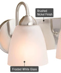 Armada 36 Inch Five Light Modern Vanity Light with brushed nickel finish and frosted glass shades for bathroom and powder room