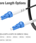OS2 LC to LC Armored Fiber Patch Cable Single Mode 100FT with blue connectors and cable length specifications.