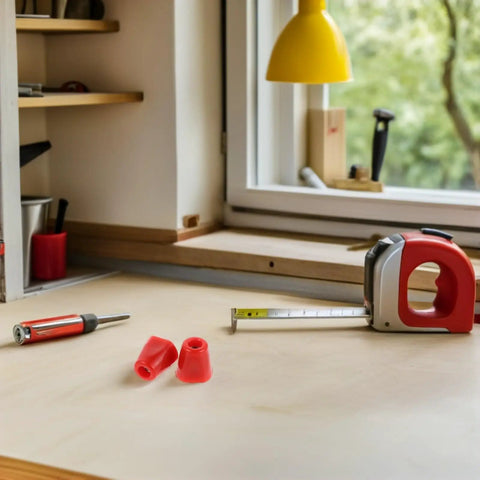 Workbench with tools and measuring tape, showcasing Stainless Steel Nut Two Pack For Fencing Equipment Repair, Precise Fit, Portable Size.