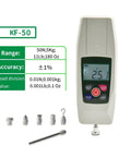 Built Tough Handheld Digital Force Push Pull Gauge Featuring Auto Backlit Screen And Dead On Accuracy For Real Time Peak Tracking, showing KF-50 model with attachments.