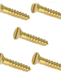Drop Dead Reliable Slotted Flat Head Wood Screws In Solid Commercial Brass 250 Count Kit shown from multiple angles on a white background.