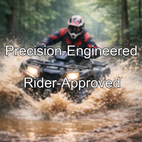 Rider on an Arctic Cat ATV splashing through mud, illustrating Arctic Cat ATV A Arm Bushing Kit Full Set Replacement For OEM 0403-409 0403-081