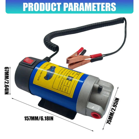 Professional 24V Electric Oil Pump 100W Fast Fluid Transfer, compact size, lightweight aluminum and cast iron construction.
