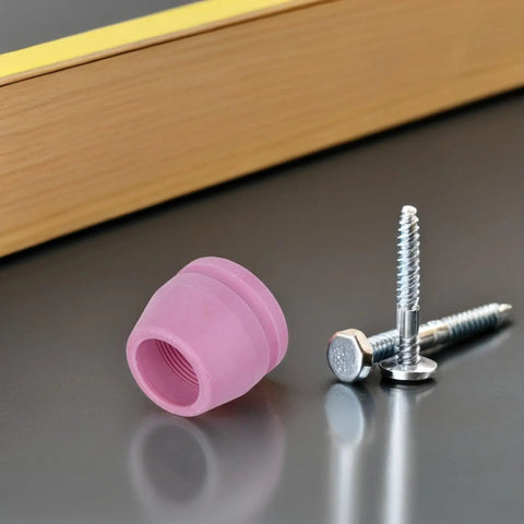 Top Pick Plasma Set Nozzle Cutter Torch Tip Replacement Consumables For Handheld Welding Machine showing a pink nozzle and screws.