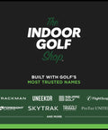 The Indoor Golf Shop logo with trusted golf brand names including Trackman and Foresight Sports