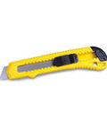 Basic Snap Off Blade Knife, 18 Millimeter Utility Cutter For Light Duty Cutting, yellow handle with retractable blade visible