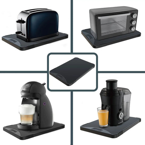 Kick Your Kitchen Setup Into High Gear With This Heavy Duty Black Rolling Tray Built For Stand Mixers Coffee Makers Blenders And Espresso Gear Rock Solid Frame Ultra Smooth Glide 10 By 13 Inches with various kitchen appliances.