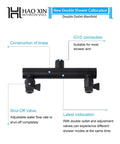Diagram of Dual Shower Head System With Shut Off Valve And Shower Arm Twin High Pressure Five Function Sprayers in brass.