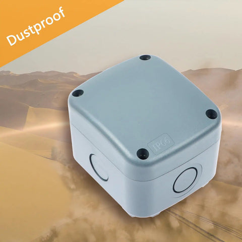IP66 Weatherproof Electrical Junction Box Enclosure For Outdoor Electronics, Dustproof And Rugged Waterproof ABS Plastic, Gray, 3.3x2.8x2.3 Inch, Project Box, 100 Pack shown on desert backdrop