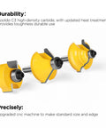 Three yellow round router bits with one quarter inch shank, durable coated finish, from Router Bits Set 50 Piece.